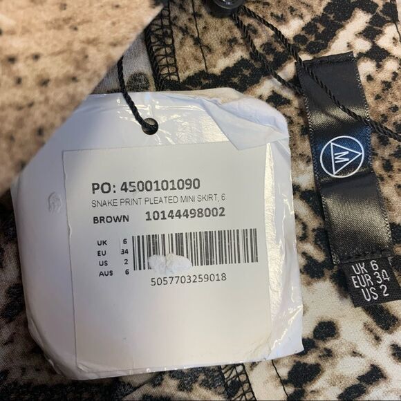 Missguided NWT Brown Tan Snake Print Pleated Mini Skirt size 2 - Picture 11 of 16